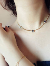 Load image into Gallery viewer, LUOWEND 18K Yellow Gold Real Natural Sapphire&Emerald Necklace for Women