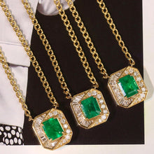 Load image into Gallery viewer, LUOWEND 18K Yellow Gold Real Natural Emerald and Diamond Gemstone Necklace for Women