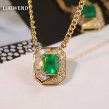 Load image into Gallery viewer, LUOWEND 18K Yellow Gold Real Natural Emerald and Diamond Gemstone Necklace for Women