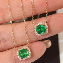 Load image into Gallery viewer, LUOWEND 18K Yellow Gold Real Natural Emerald and Diamond Gemstone Necklace for Women