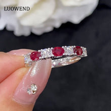 Load image into Gallery viewer, LUOWEND 18K White Gold Real Natural Ruby and Diamond Gemstone Ring for Women