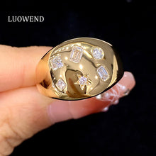 Load image into Gallery viewer, LUOWEND 18K Yellow Gold Real Natural Diamond Ring for Women