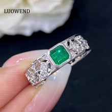 Load image into Gallery viewer, LUOWEND 18K White Gold Real Natural Emerald Gemstone Ring for Women