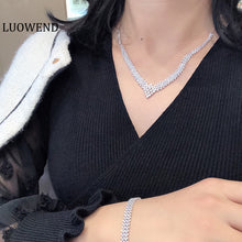Load image into Gallery viewer, LUOWEND 18K White Gold Real Natural Diamond Necklace for Women