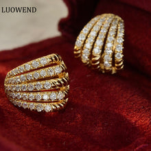 Load image into Gallery viewer, LUOWEND 18K Yellow Gold Real Natural Diamond Hoop Earrings for Women