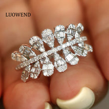 Load image into Gallery viewer, LUOWEND 18K White Gold Natural Diamond Ring for Women