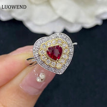 Load image into Gallery viewer, LUOWEND 18K White and Yellow Gold Real Natural Ruby Gemstone Ring for Women