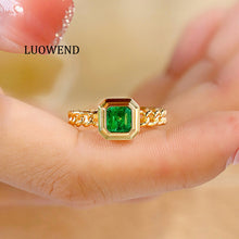Load image into Gallery viewer, LUOWEND 18K Yellow Gold Natural Emerald Ring for Women