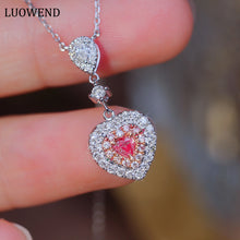 Load image into Gallery viewer, LUOWEND 18K White Gold Real Natural Pink Diamond Pendant Necklace for Women