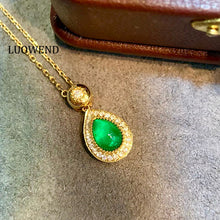 Load image into Gallery viewer, LUOWEND 18K Yellow Gold Natural Emerald Necklace for Women