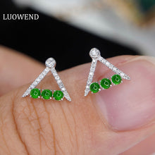 Load image into Gallery viewer, LUOWEND 18K White Gold Real Natural Jadeite and Diamond Gemstone Earrings for Women
