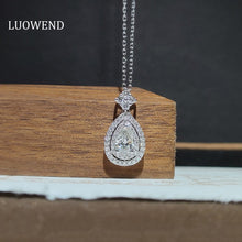Load image into Gallery viewer, LUOWEND 18K White Gold Real Natural Diamond Pendant Necklace for Women