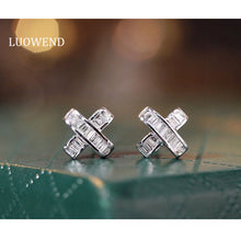 Load image into Gallery viewer, LUOWEND 18K White Gold Real Natural Diamond Stud Earrings for Women