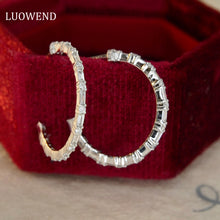 Load image into Gallery viewer, LUOWEND 18K White Gold Real Natural Diamond Hoop Earrings for Women