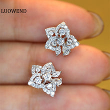Load image into Gallery viewer, LUOWEND 18K White Gold Natural Diamond Stud Earrings for Women