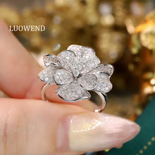Load image into Gallery viewer, LUOWEND 18K White Gold Natural Diamond Ring for Women