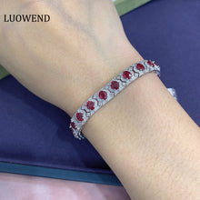 Load image into Gallery viewer, LUOWEND 18K White Gold Real Natural Ruby and Diamond Gemstone Bracelet for Women