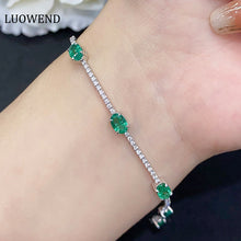 Load image into Gallery viewer, LUOWEND 18K White Gold Real Natural Emerald Gemstone Bracelet for Women