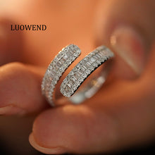 Load image into Gallery viewer, LUOWEND 18K White Gold Real Natural Diamond Ring for Women