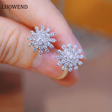 Load image into Gallery viewer, LUOWEND 18K White Gold Real Natural Diamond Stud Earrings for Women