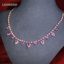 Load image into Gallery viewer, LUOWEND 18K Rose Gold Natural Aquamarine Real Diamond Necklace for Women