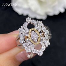 Load image into Gallery viewer, LUOWEND 18K White and Yellow Gold Real Natural Diamond Ring for Women