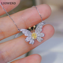 Load image into Gallery viewer, LUOWEND 18K White Gold Real Natural Yellow Diamond Pendant Necklace for Women