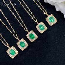 Load image into Gallery viewer, LUOWEND 18K Yellow Gold Real Natural Emerald Gemstone Necklace for Women