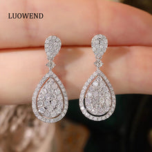 Load image into Gallery viewer, LUOWEND 18K White Gold Natural Diamond Drop Earrings for Women
