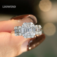 Load image into Gallery viewer, LUOWEND 18K White Gold Real Natural Diamond Ring for Women