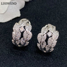 Load image into Gallery viewer, LUOWEND 18K White Gold Real Natural Diamond Hoop Earrings for Women