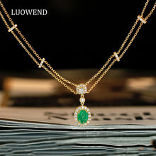 Load image into Gallery viewer, LUOWEND 18K Yellow Gold Natural Emerald Necklace for Women