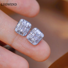 Load image into Gallery viewer, LUOWEND 18K White Gold Real Natural Diamond Stud Earrings for Women