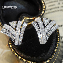 Load image into Gallery viewer, LUOWEND 18K White Gold Real Natural Diamond Stud Earrings for Women