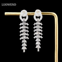 Load image into Gallery viewer, LUOWEND 18K White Gold Real Natural Diamond Drop Earrings for Women
