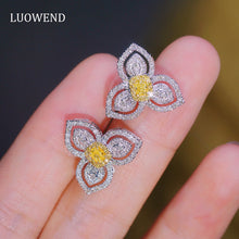 Load image into Gallery viewer, LUOWEND 18K White Gold Real Natural Yellow Diamond Stud Earrings for Women