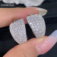 Load image into Gallery viewer, LUOWEND 18K White Gold Real Natural Diamond Hoop Earrings for Women