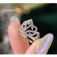 Load image into Gallery viewer, LUOWEND 18K White Gold Real Natural Diamond Ring for Women