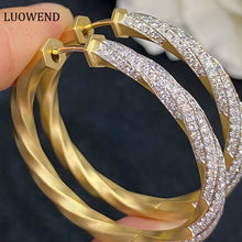 Load image into Gallery viewer, LUOWEND 18K Yellow Gold Real Natural Diamond Hoop Earrings for Women