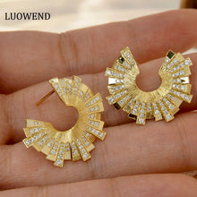 Load image into Gallery viewer, LUOWEND 18K Yellow Gold Real Natural Diamond Stud Earrings for Women