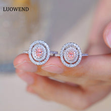 Load image into Gallery viewer, LUOWEND 18K White Gold Real Natural Pink Diamond Ring for Women