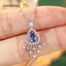 Load image into Gallery viewer, LUOWEND 18K White Gold Real Natural Sapphire and Diamond Gemstone Necklace for Women