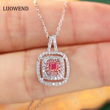Load image into Gallery viewer, LUOWEND 18K White Gold Real Natural Pink Diamond Pendant Necklace for Women