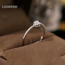 Load image into Gallery viewer, LUOWEND 18K White Gold Real Natural Diamond Ring for Women