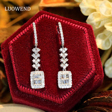 Load image into Gallery viewer, LUOWEND 18K White Gold Real Natural Diamond Drop Earrings for Women