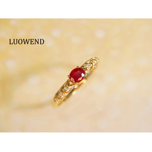 Load image into Gallery viewer, LUOWEND 18K Yellow Gold Real Natural Diamond&Ruby Ring for Women