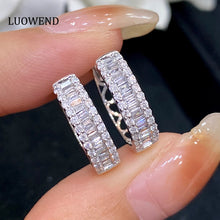 Load image into Gallery viewer, LUOWEND 18K White Gold Real Natural Diamond Hoop Earrings for Women