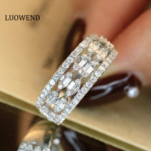 Load image into Gallery viewer, LUOWEND 18K White Gold Real Natural Diamond Ring for Women