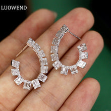 Load image into Gallery viewer, LUOWEND 18K White Gold Real Natural Diamond Drop Earrings for Women