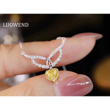 Load image into Gallery viewer, LUOWEND 18K White Gold Real Natural Yellow Diamond Necklace for Women